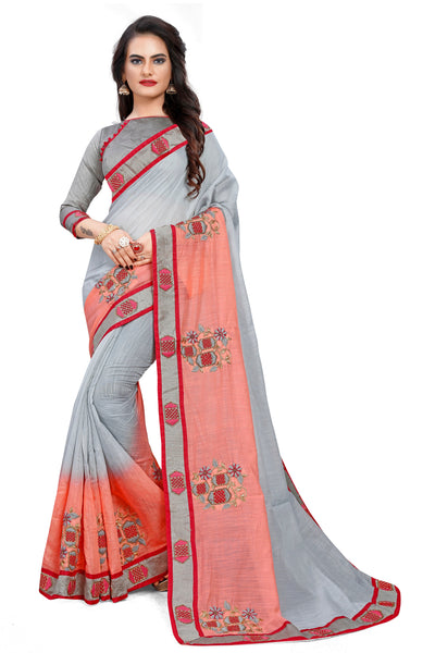 Fancy Cotton Grey Saree With Blouse