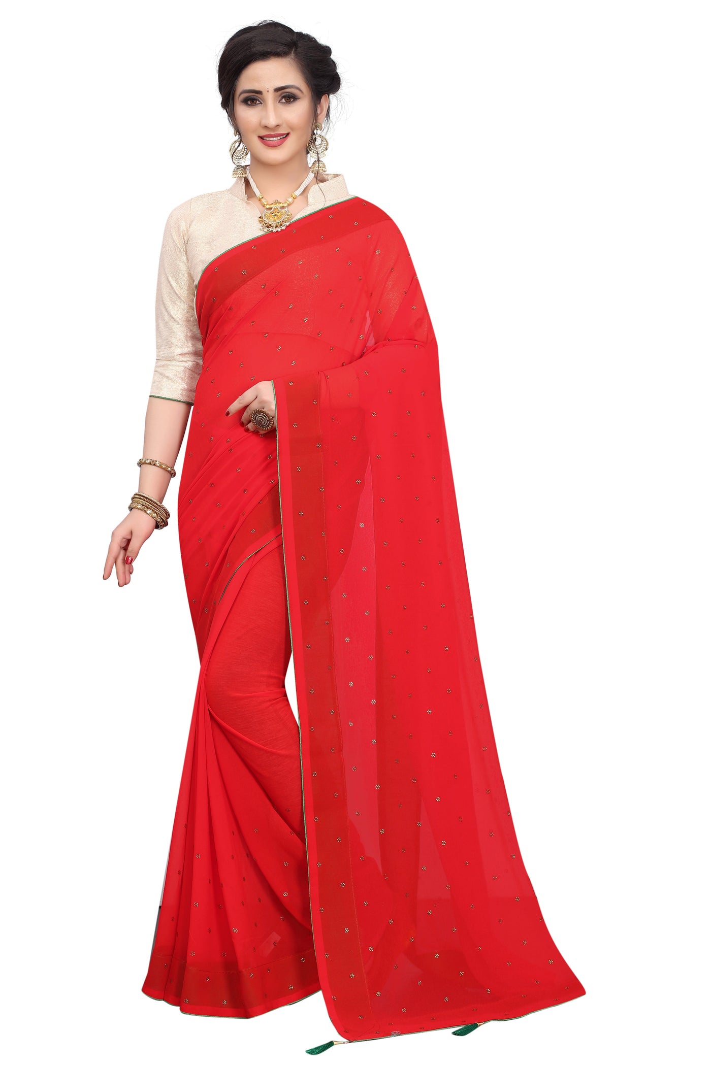 Georgette Red Saree With Blouse