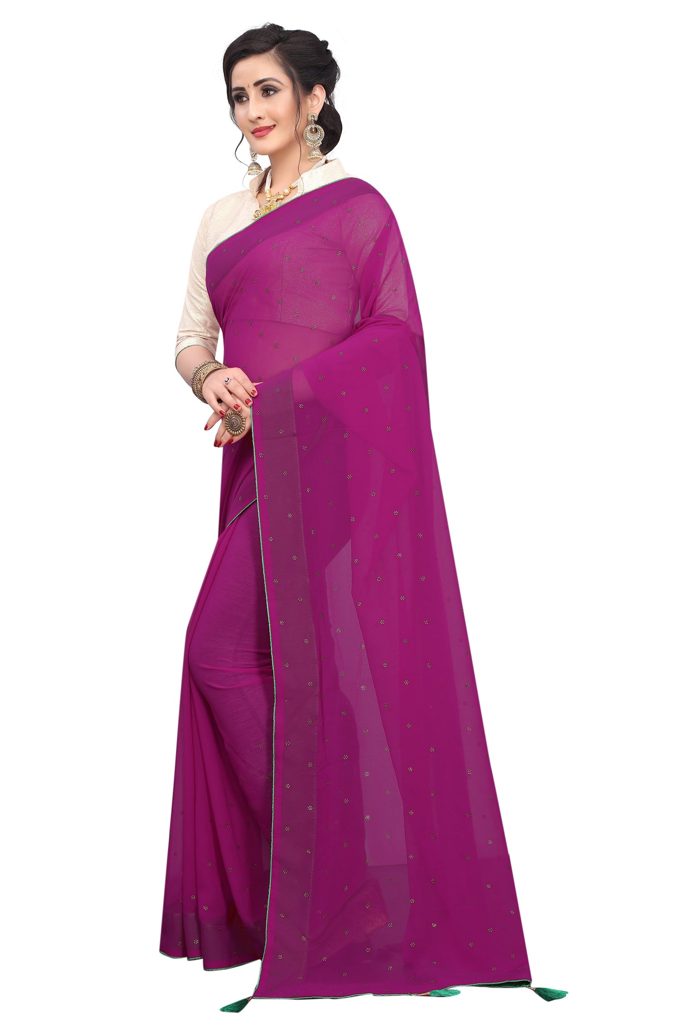 Georgette Purple Saree With Blouse