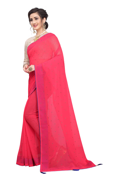 Georgette Pink Saree With Blouse