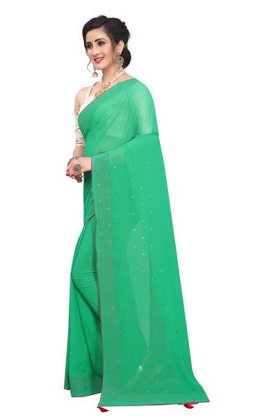 Georgette Green Saree With Blouse