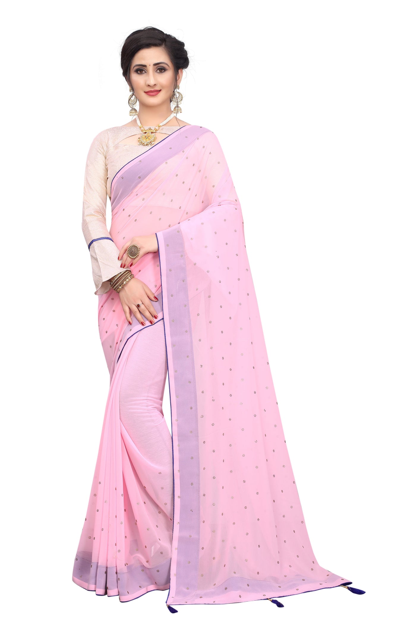 Georgette Pink Saree With Blouse
