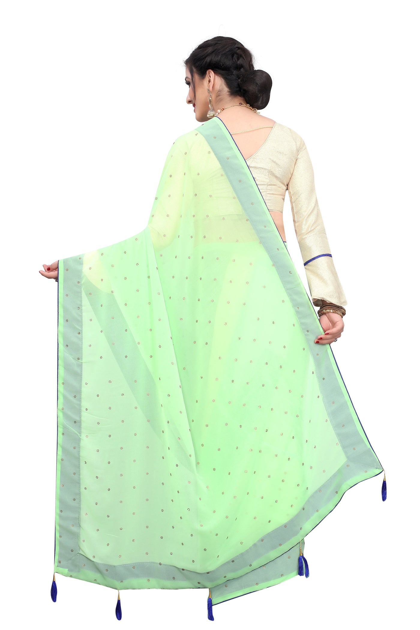 Georgette Green Saree With Blouse