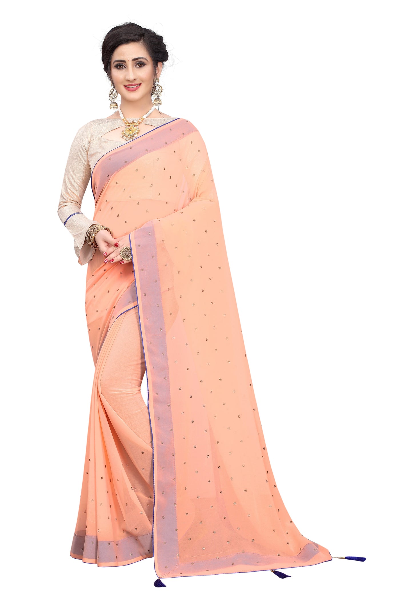 Georgette Peach Saree With Blouse