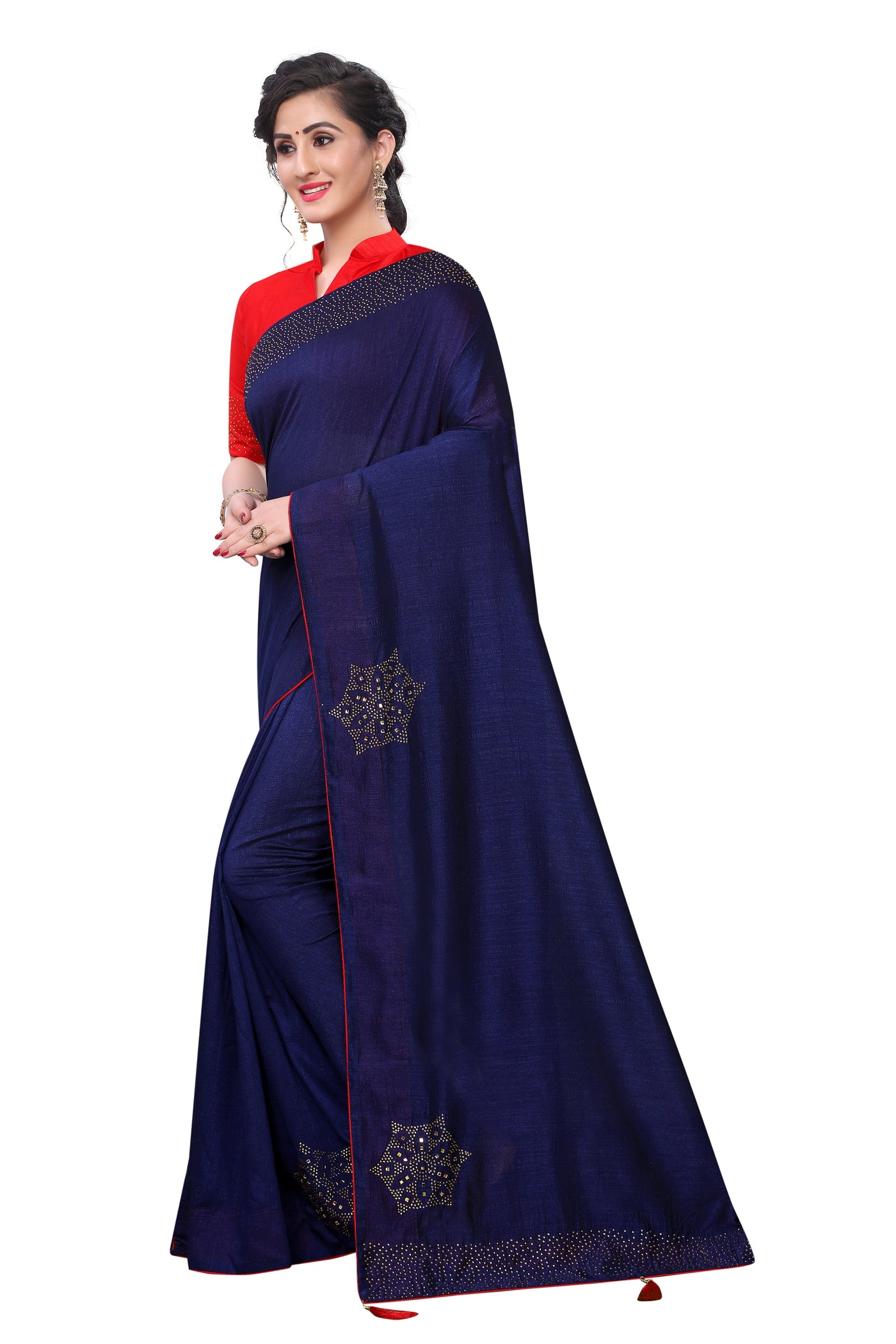Vichitra Two- Tone Silk Navy Blue Saree With Blouse