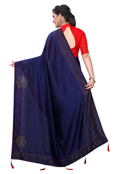 Vichitra Two- Tone Silk Navy Blue Saree With Blouse
