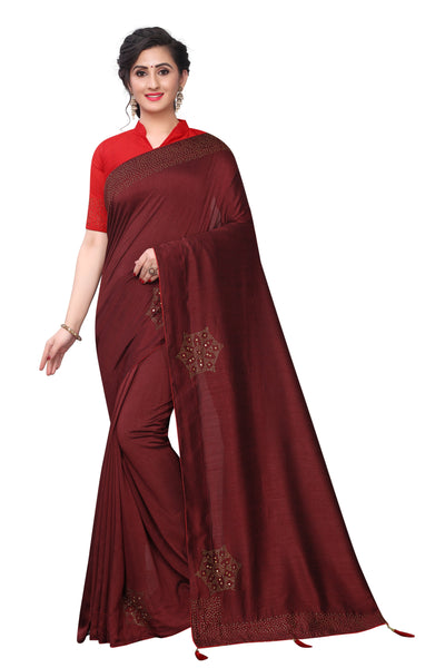 Vichitra Two- Tone Silk Brown Saree With Blouse