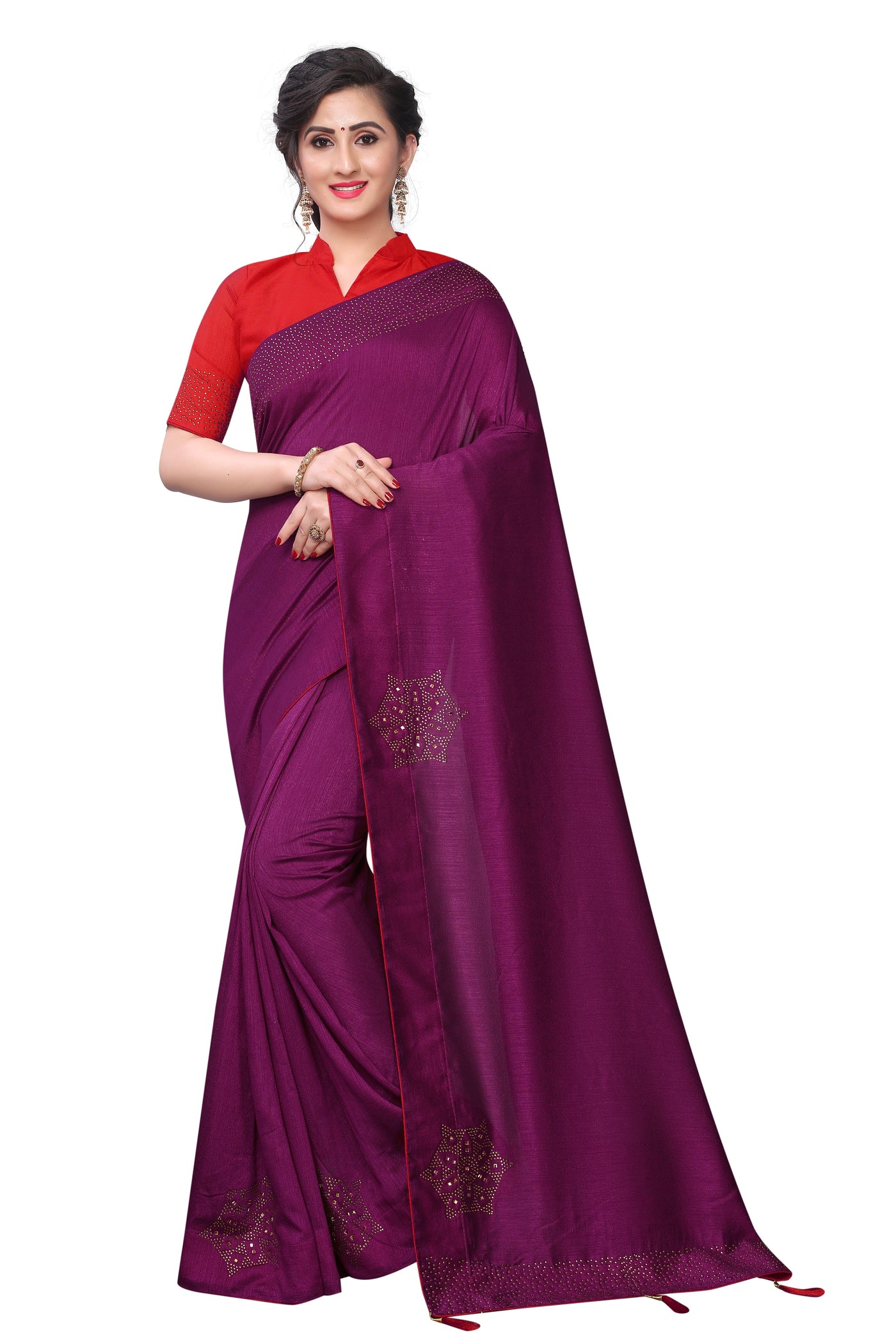 Vichitra Two- Tone Silk Purple Saree With Blouse