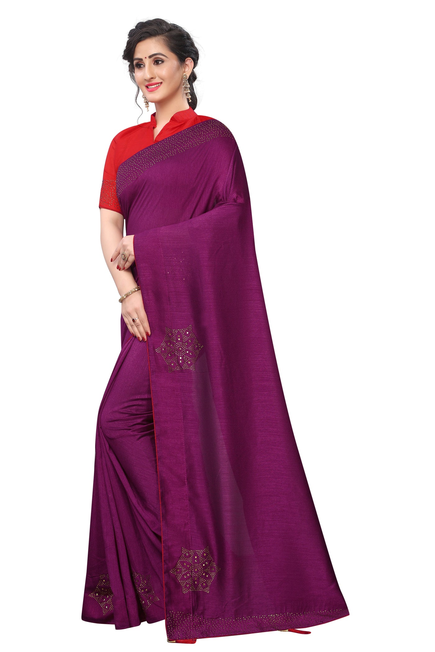 Vichitra Two- Tone Silk Purple Saree With Blouse