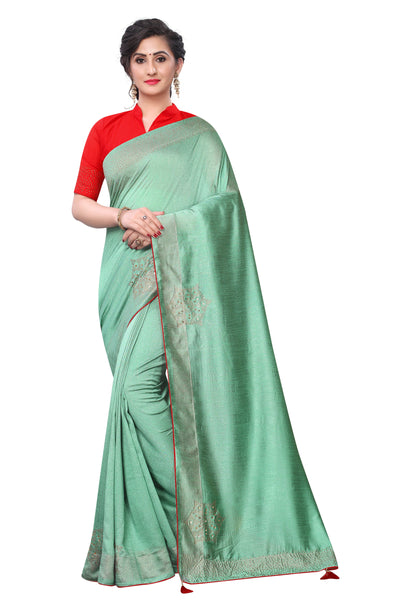 Vichitra Two- Tone Silk Sea Green Saree With Blouse