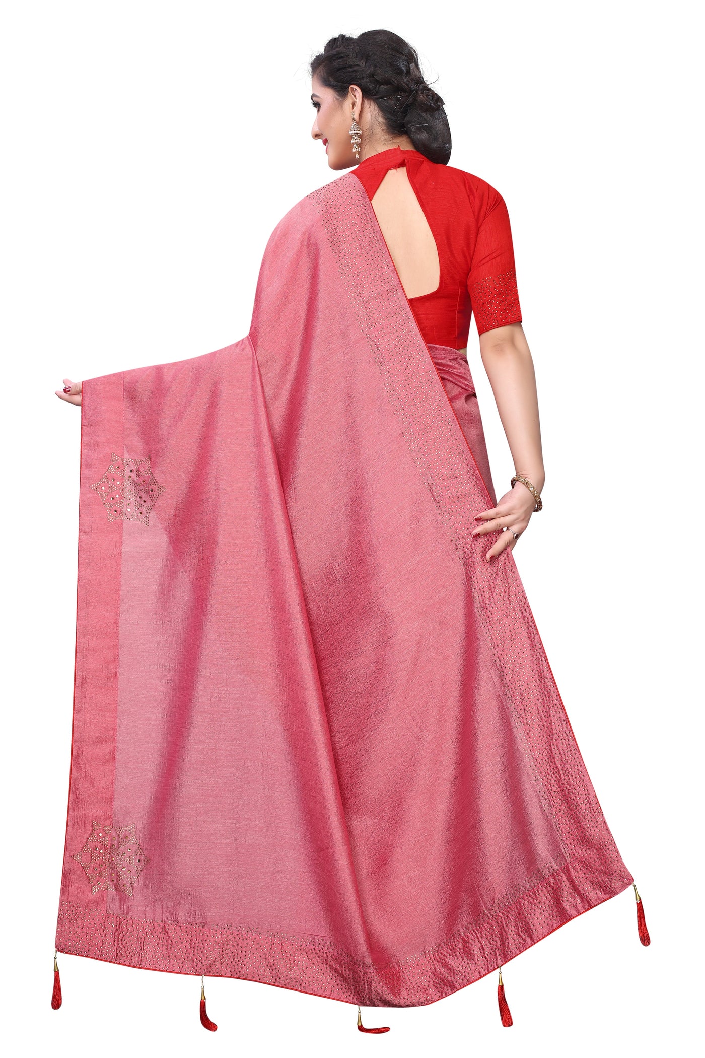 Vichitra Two- Tone Silk Pink Saree With Blouse