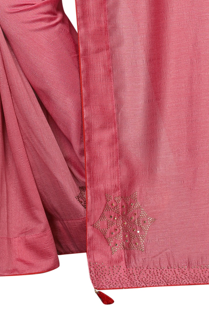 Vichitra Two- Tone Silk Pink Saree With Blouse