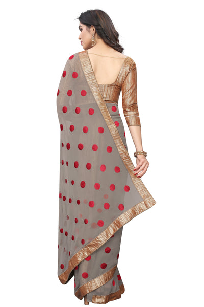 Georgette Brown Saree With Blouse