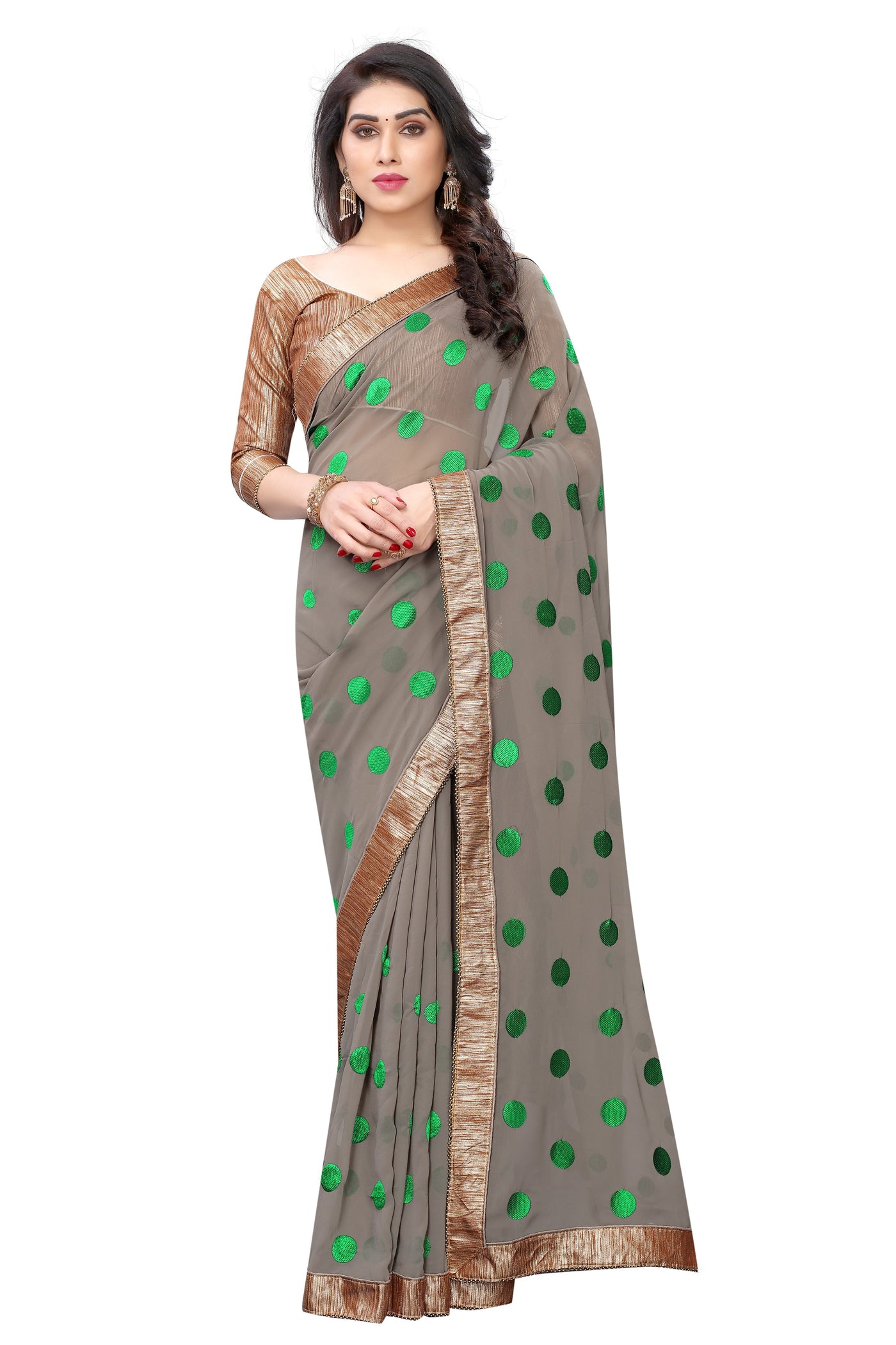 Georgette Grey Saree With Blouse