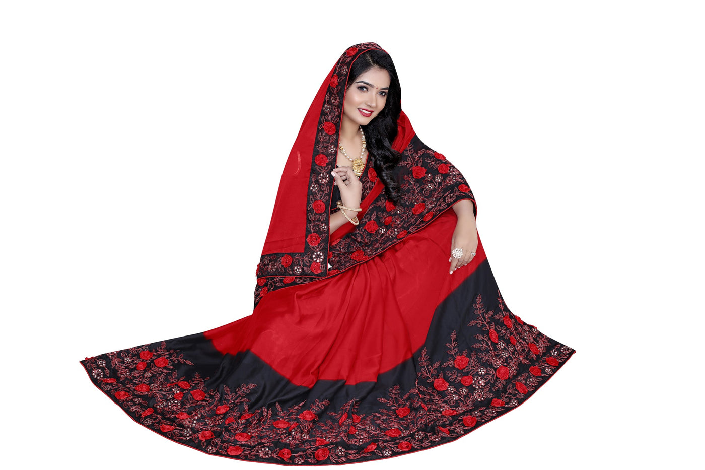 Rangoli silk Red Saree With Blouse
