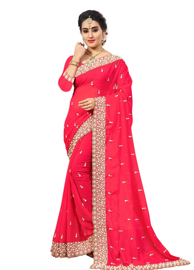 Model Satin Pink Saree With Blouse