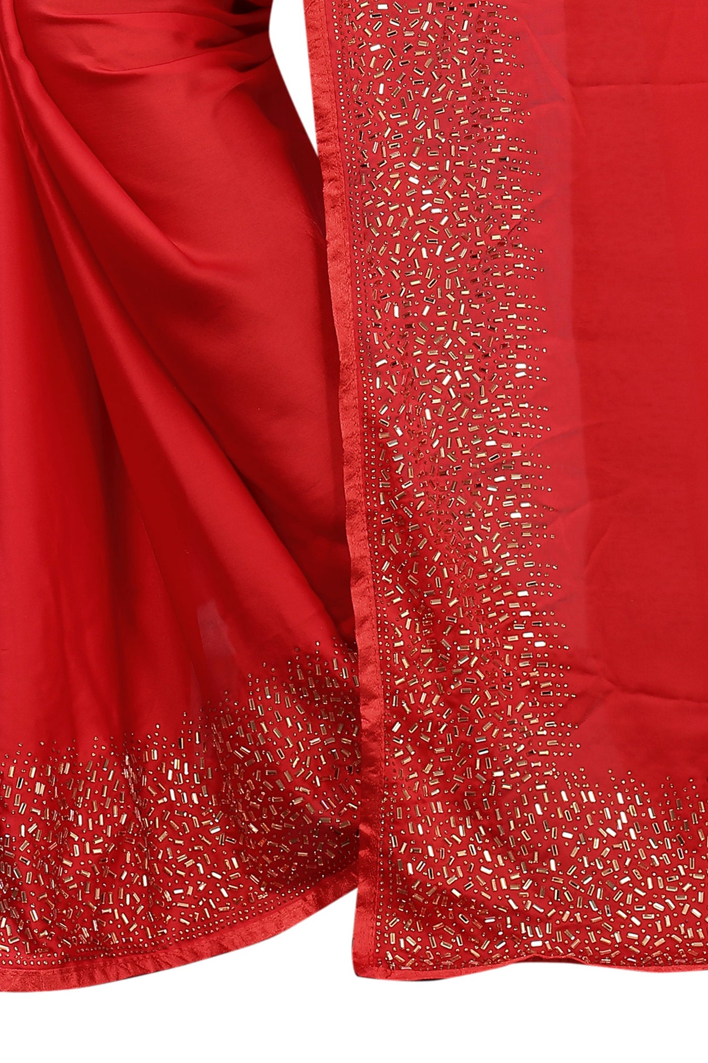 Pure Satin Red Saree With Blouse