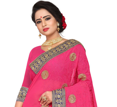 Georgette Magenta Saree With Blouse