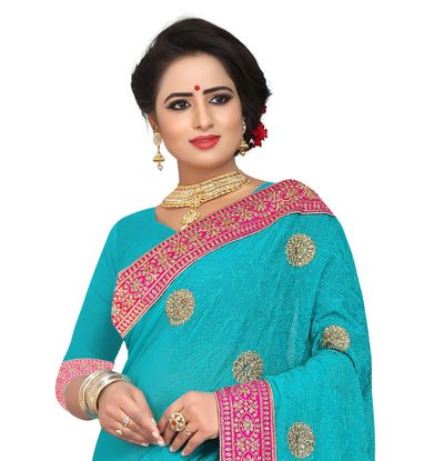 Georgette Sky Blue Saree With Blouse