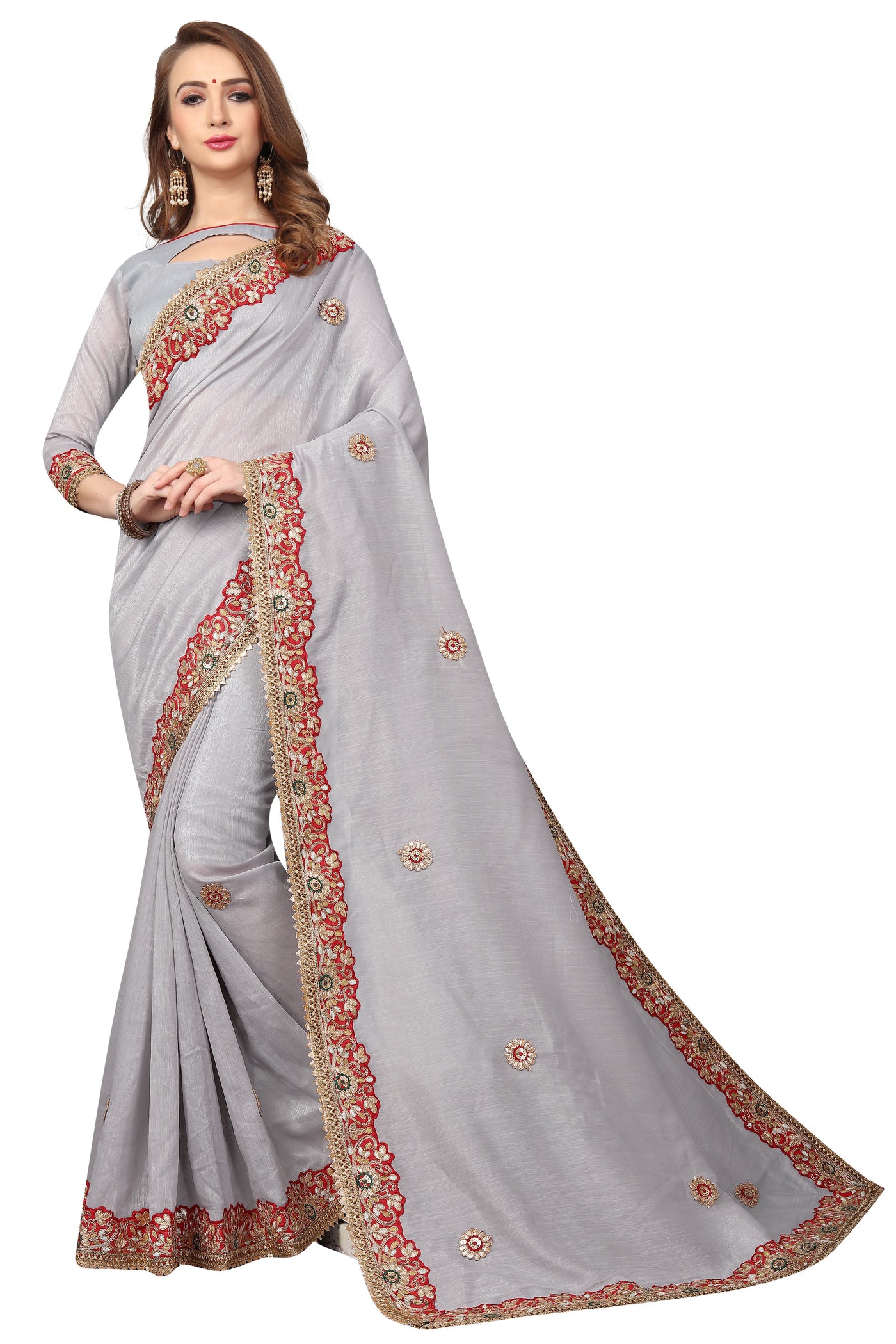 Cotton Silk Grey Saree With Blouse