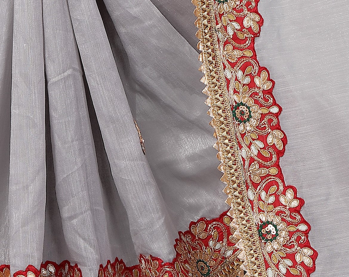Cotton Silk Grey Saree With Blouse