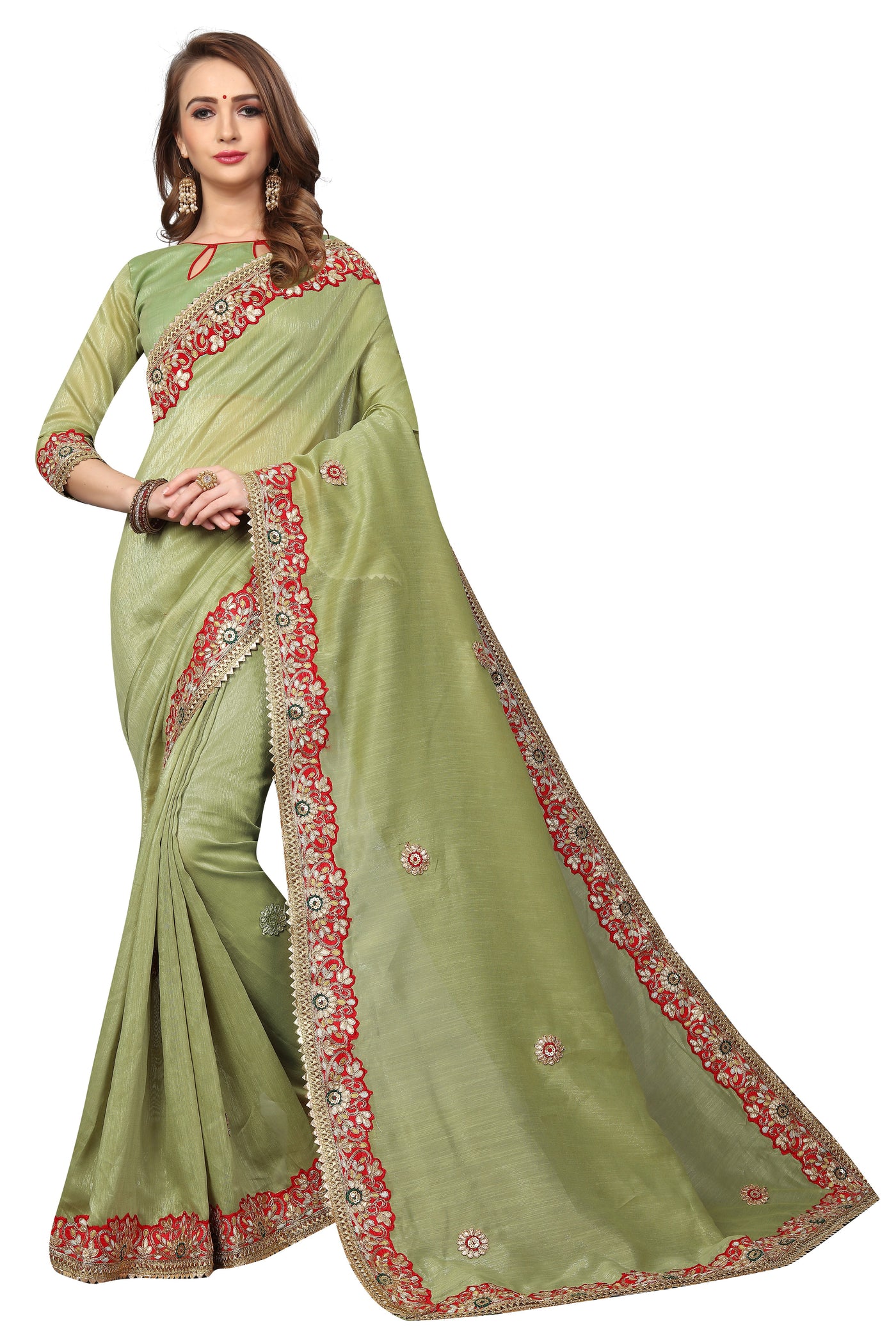 Cotton Silk Olive Green Saree With Blouse