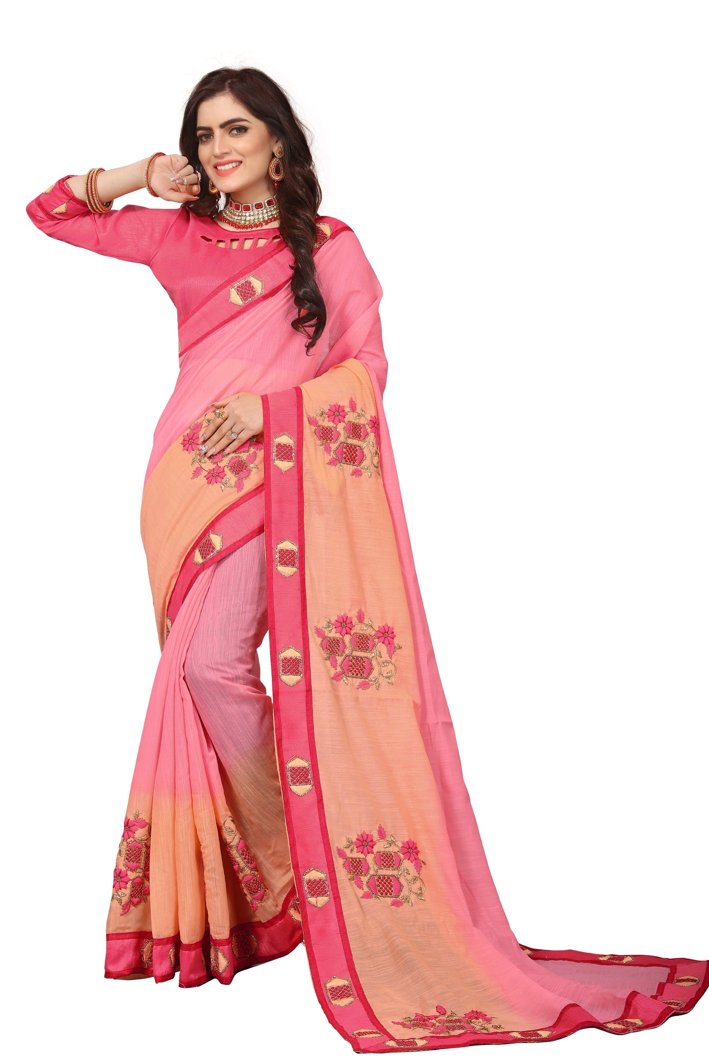 Art Silk Pink Saree With Blouse