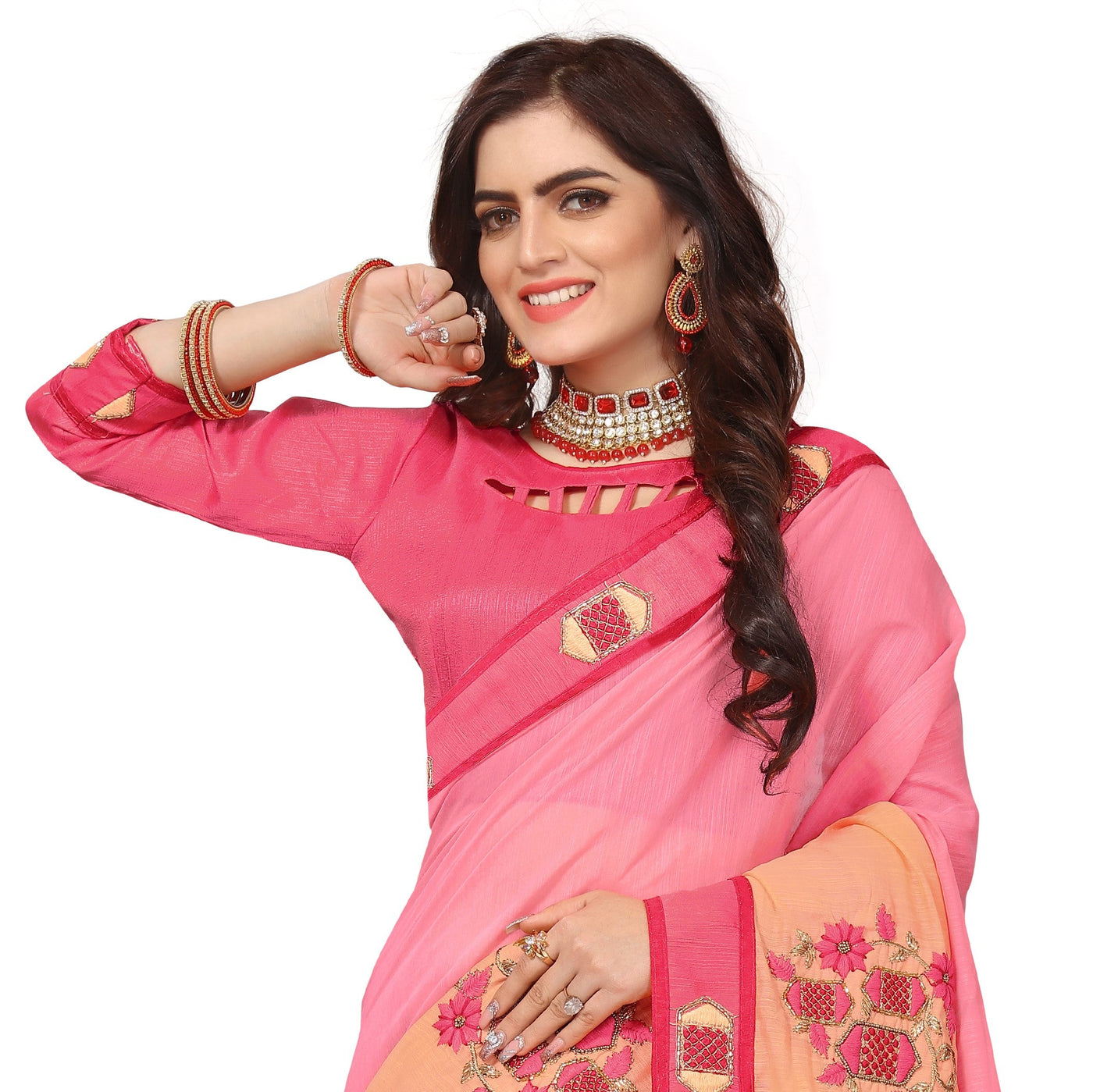 Art Silk Pink Saree With Blouse