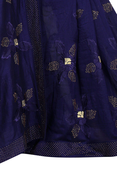 Vichitra Silk Navy Blue Saree With Blouse
