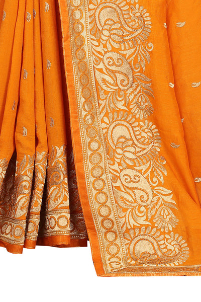 Vichitra Silk Yellow Saree With Blouse