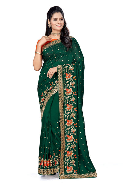 Vichitra Silk Green Saree With Blouse