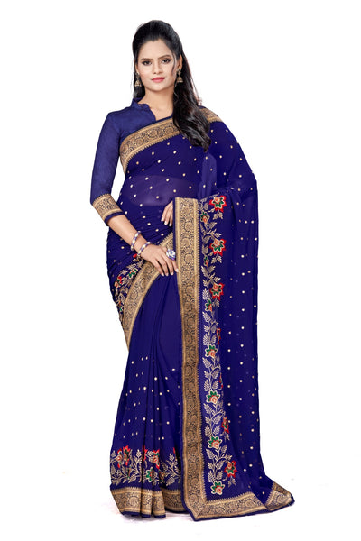 Georgette Purple Saree With Blouse