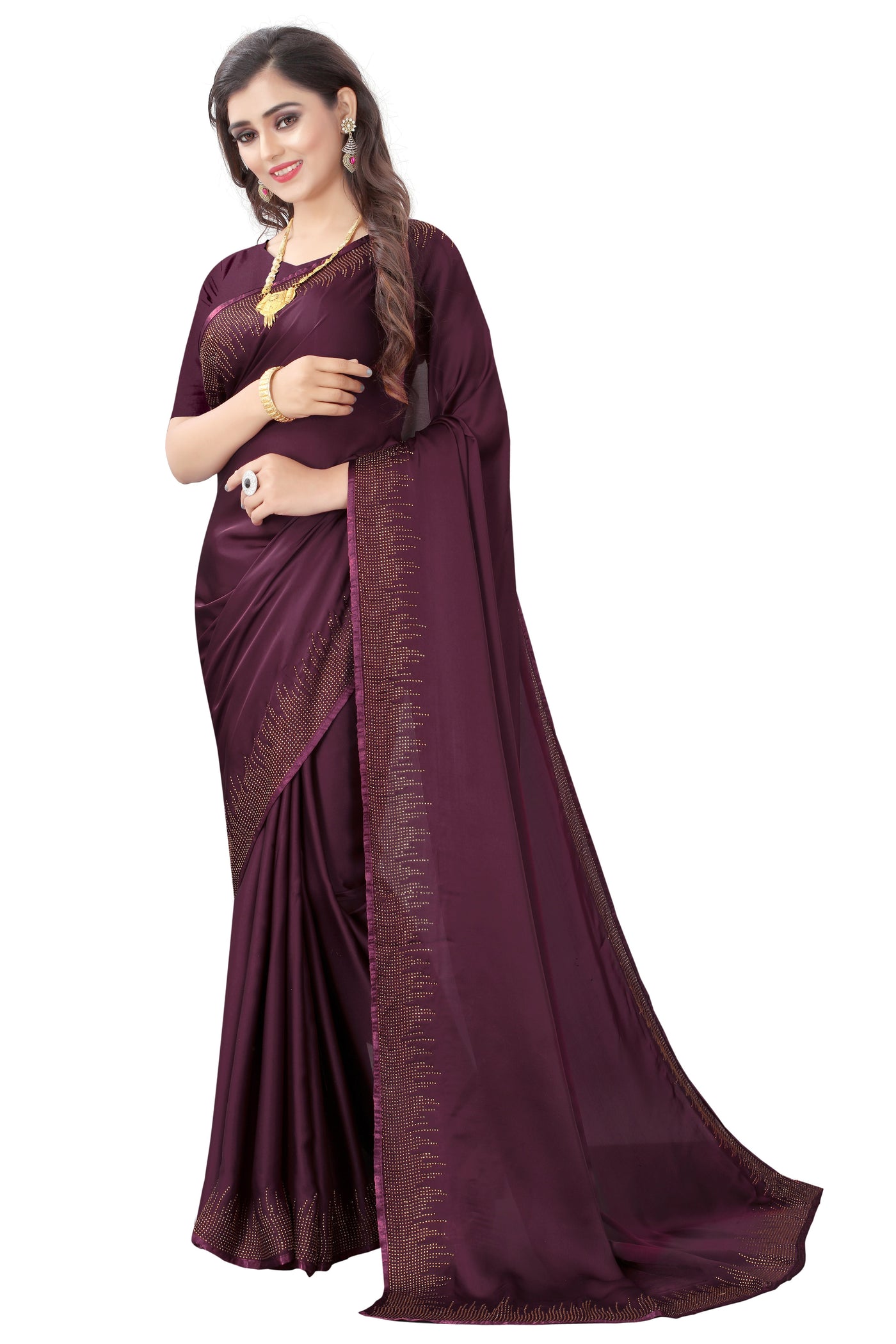 Pure Satin Purple Saree With Blouse