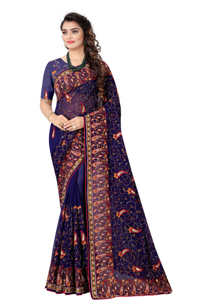 Georgette Violet Saree With Blouse