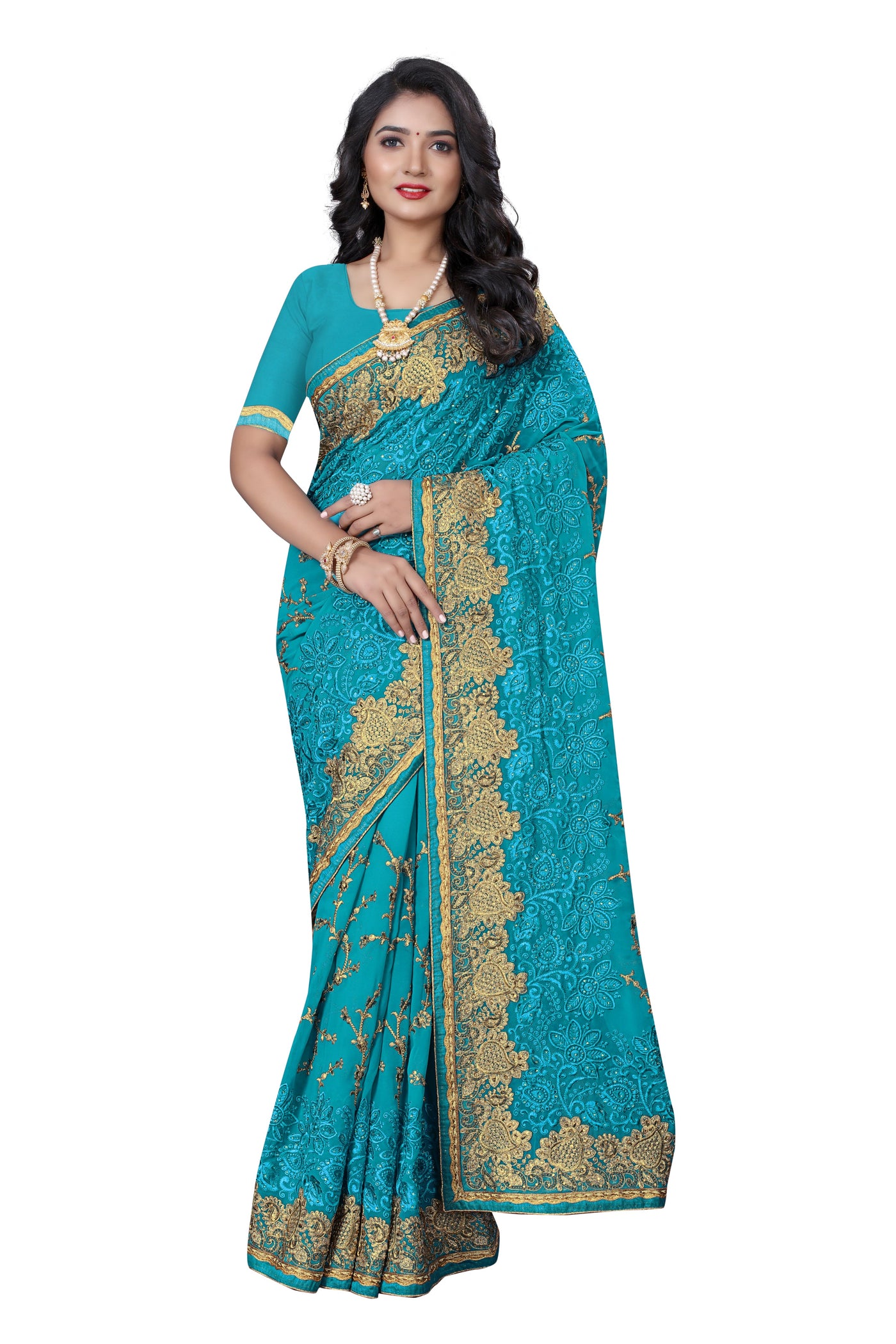 Georgette Blue Saree With Blouse