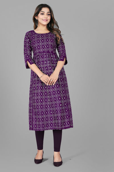 Bandhani Cotton Printed Ready to Wear Purple Kurti
