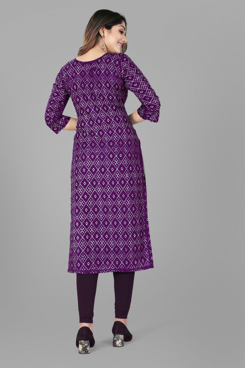 Bandhani Cotton Printed Ready to Wear Purple Kurti