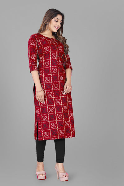 Bandhani Cotton Printed Ready to Wear Red Kurti