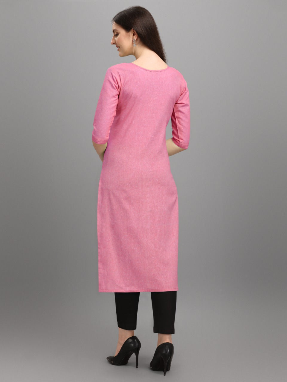 Cotton Solid Ready to Wear Baby Pink Kurti