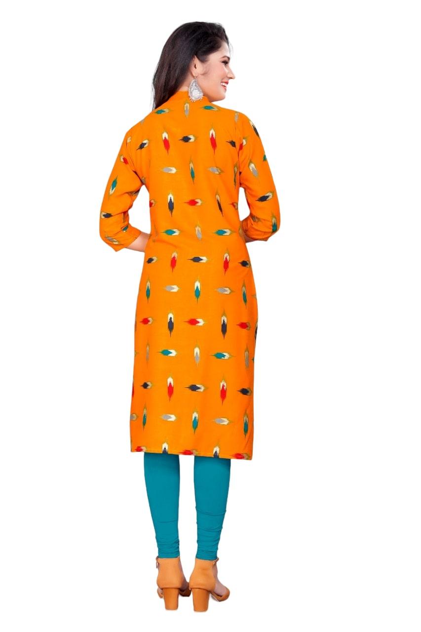 Rayon Printed Ready to Wear Orange Kurti