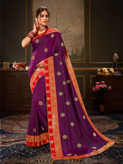 Purple Art Silk Zari Work Saree