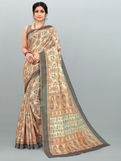 Multi Color Linen Printed Saree