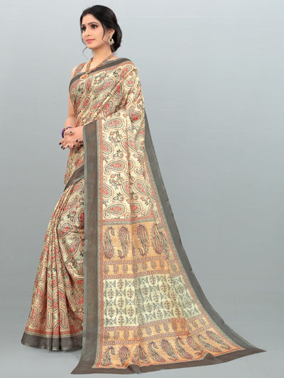 Multi Color Linen Printed Saree