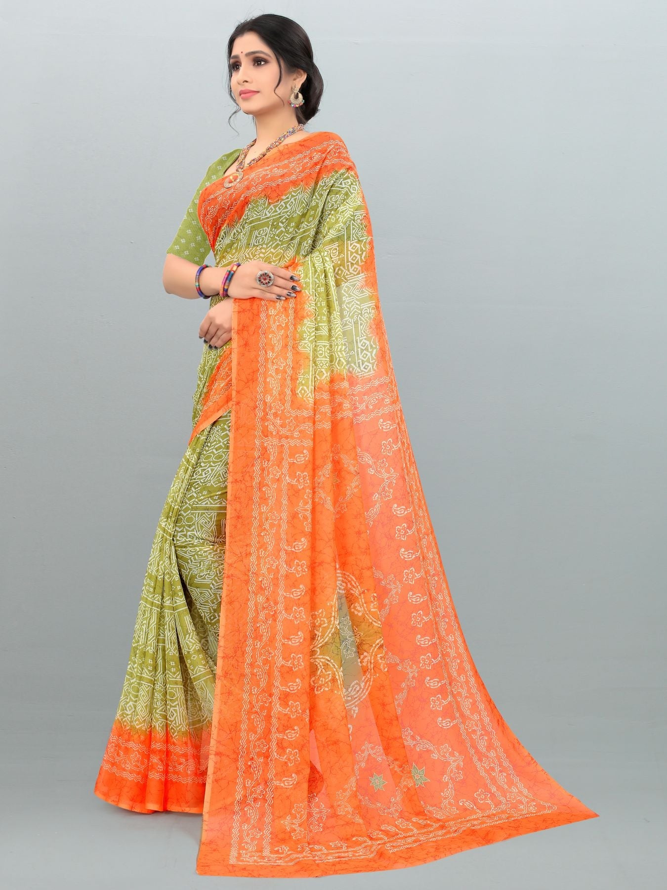 Orange Chiffon Printed Saree