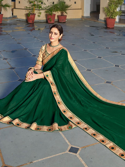 Green Vichitra Silk Zari Work Saree