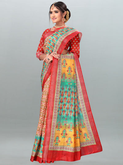 Multi Color Vichitra Silk Printed Saree