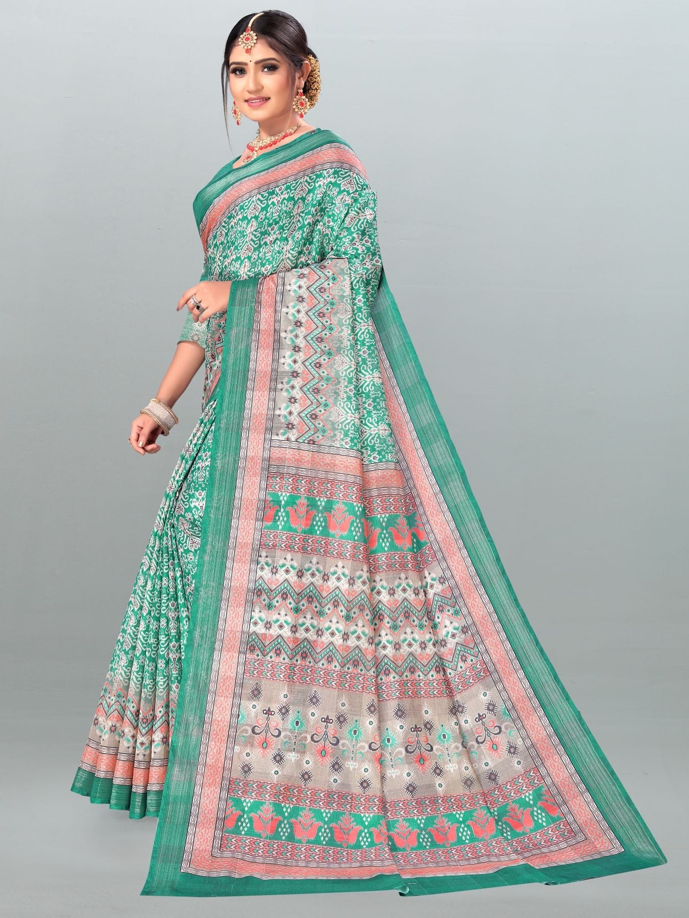 Multi Color Vichitra Silk Printed Saree