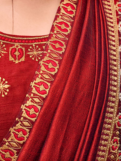 Red Vichitra Silk Zari Work Saree