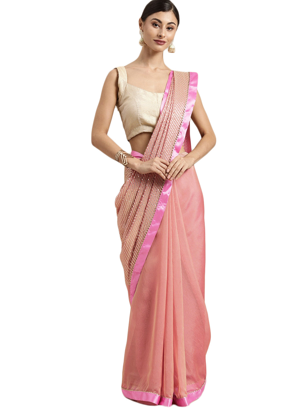Art Silk Printed Pink Saree