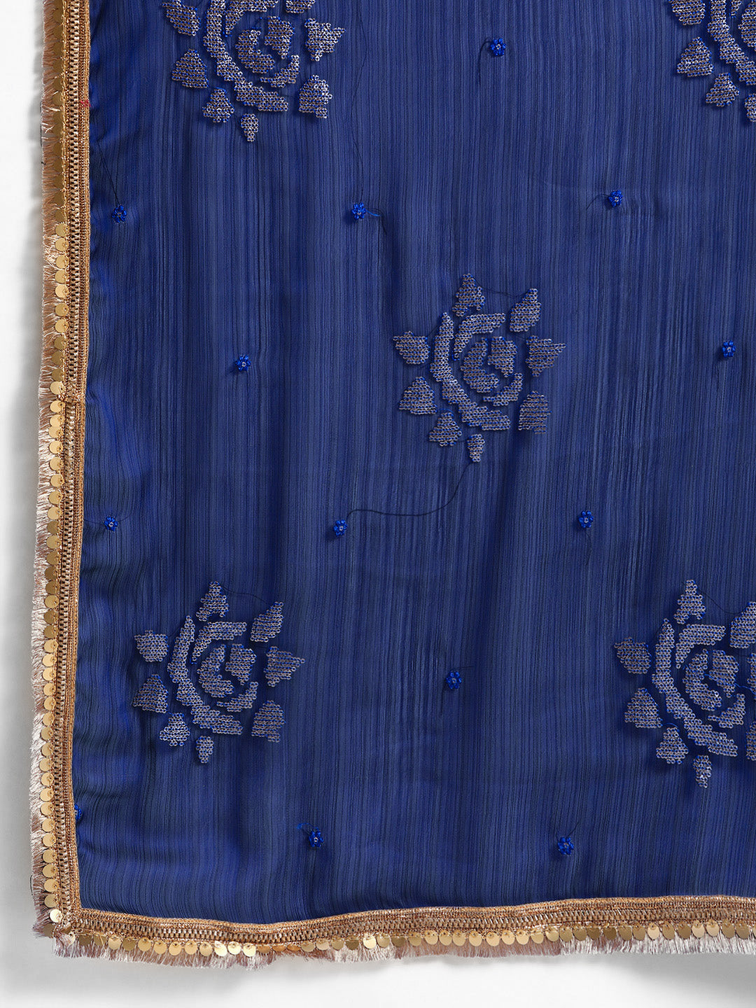 Satin Floral Print Blue Saree